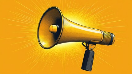 An illustration of a loudspeaker against a bright yellow background, emphasizing creativity and boldness. It captures attention effectively.