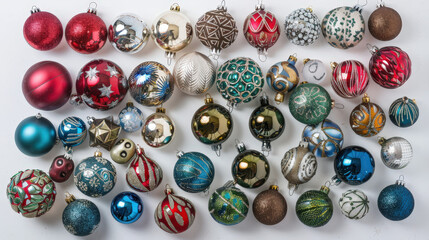 colorful christmas balls isolated on white