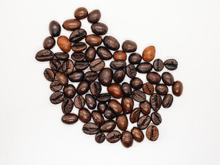 Coffee beans or  Roasted coffee bean isolated on white background, Top view