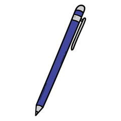 Hand drawn cartoon blue pen on white background.