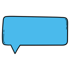 Hand drawn cartoon empty blue speech bubble on white background.