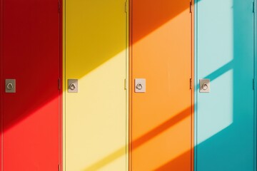 Colorful doors modern building photo urban setting side view visual contrast