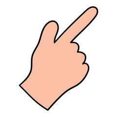 Hand drawn cartoon hand pointing gesture on white background.