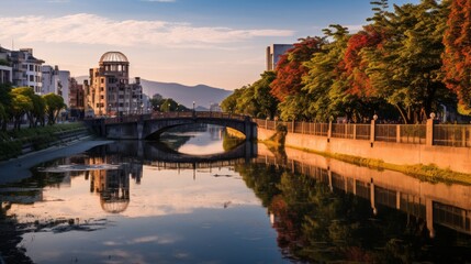 Radiance and Resilience: The Atomic Bomb Dome and Motoyasu River in Hiroshima, Japan