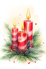 Handpainted watercolor design of Christmas candles for card AI generated illustration
