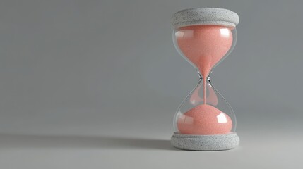 New Year 2025 concept featuring an hourglass with pink sand set against a grey backdrop providing plenty of space for text