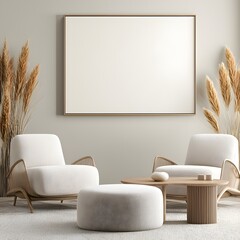 Rectangular frame on a pastel wall in a minimalist family living area,