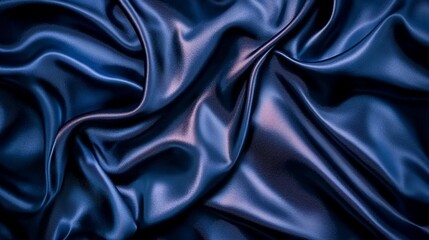 Fototapeta premium Luxurious deep blue satin fabric with soft folds and creases, creating a mesmerizing play of light and shadow. Elegant texture for fashion or interior design.