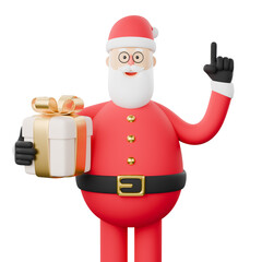 Portrait 3D character cartoon of Christmas Santa Claus finding ideas with gift boxes. Isolated on a white background.