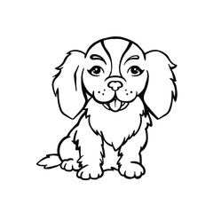 King Charles Spaniel Dog Coloring Page, Hand Drawn Vector Illustration