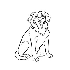 Retriever Happy Dog Coloring Page, Hand Drawn Vector Illustration