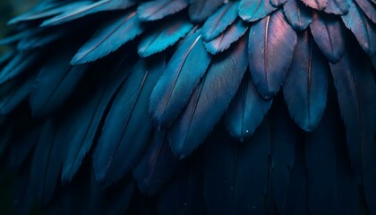 Fototapeta premium Black Feather Close-Up Iridescent Blue Plumage Raven or Crow Wildlife Wing Detail