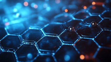Obraz premium Realistic Nanotechnology Molecular Model with Glowing Orange Connections Illustration