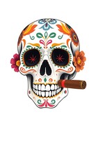 Colorful Sugar Skull with Cigar, Day of the Dead Illustration. AI Generated