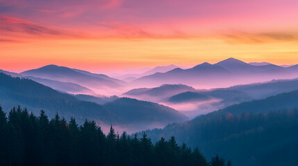 Fototapeta premium Misty Mountain Sunrise Landscape Photograph