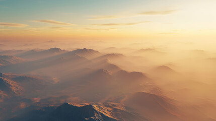 Misty Mountain Range at Sunset - 3D Illustration