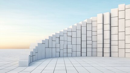 Fototapeta premium Architecture banner. Curved white wall composed of cubes. Minimalist 3D render. Design background