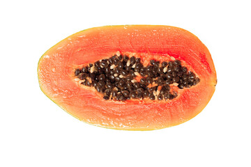 Papaya fruit (Carica papaya) on isolated white background, (pepaya di latar belakang warna putih) 