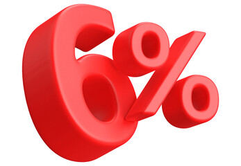 6 Percent Off Discount Red Number 3D Render