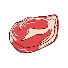 Raw steak with marbling, the red and fat textures in flat style. Ideal for use in culinary, butcher and food industry design.