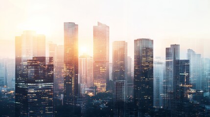 Obraz premium An urban planning concept featuring a city skyline with tall buildings and modern architecture, highlighting city development strategies