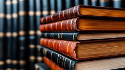 Stack of Old Books on Bookshelf
