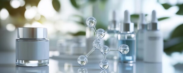 Exploring skincare innovation molecular structure and beauty products in a modern lab environment