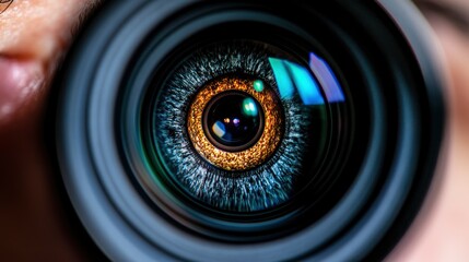 Human Eye Reflected in Camera Lens