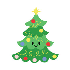 Christmas tree isolated vector. Colorful illustration in flat vector cartoon style.