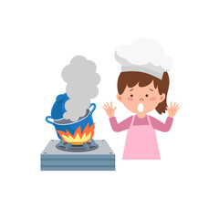 a girl who saw the stove burning while cooking