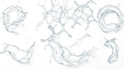 High resolution water splashes collection on white background for design projects and advertising campaigns, advertising, high resolution