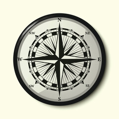 Monochrome Navigational Compass with Cardinal Directions of North, East, South and West