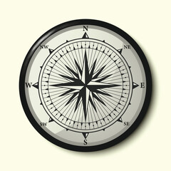 Monochrome Navigational Compass with Cardinal Directions of North, East, South and West