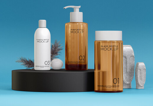 Cosmetic Bottles Scene Mockup
