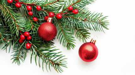 christmas tree branches isolated on white