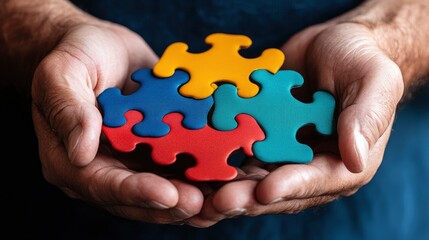 Hands Holding Colorful Puzzle Pieces