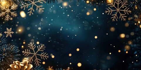 Winter Wonderland Background with Snowflakes, Glittering Lights, and Christmas Ornaments Ideal for Holiday Celebrations, Invitations, or Seasonal Promotions