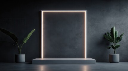 Showcase event on minimalist podium modern space lighting display sleek design engaging concept