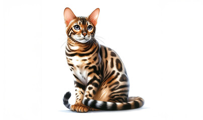 Fototapeta premium Bengal cat watercolor white background
