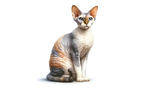 Devon Rex cat  watercolor white background