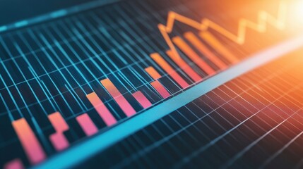 Fototapeta premium A vibrant digital chart displaying fluctuating graphs and colorful bars, symbolizing data analysis and financial trends.