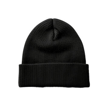 A stylish black beanie hat, perfect for casual wear and warmth.