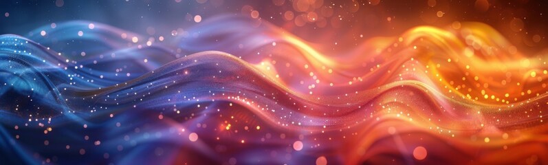Obraz premium Abstract background with a wave of colorful lights and bubbles, banner, copy space