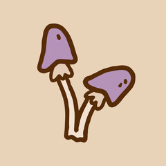 Cute mushrooms isolated on a beige background. Vector hand-drawn doodle illustration. Perfect for decorations, logo, various designs.