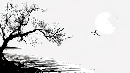 Fototapeta premium Majestic Misty Mountain Peaks in Traditional Chinese Ink Wash Landscape Painting Style