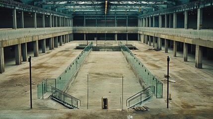 Abandoned Industrial Space with Concrete Floor and Glass Barriers, Captured in High Resolution for Architectural and Urban Exploration Purposes
