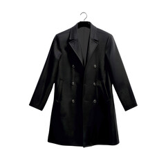 Elegant black coat hanging on a hook, ideal for stylish fashion.