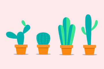 Collection of cactus flat design illustration, with flat style © Logi