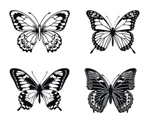 Black and white butterfly set silhouette vector art illustration