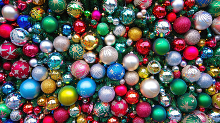 closeup of christmas tree decorations